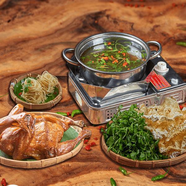 GÀ TIỀM ỚT HIỂM XANH + MỲ TRỨNG + RAU